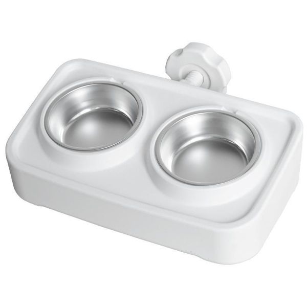 圍欄可固定不鏽鋼雙碗架(白) 