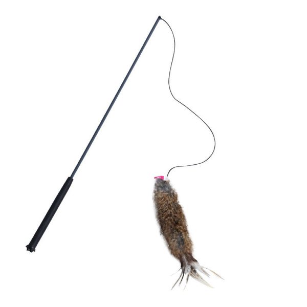 Qmonster兔毛釣竿逗貓棒(咖)148cm 