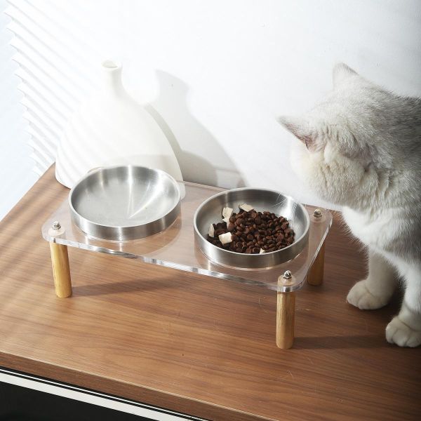 壓克力不鏽鋼雙碗架+圓柱腳 