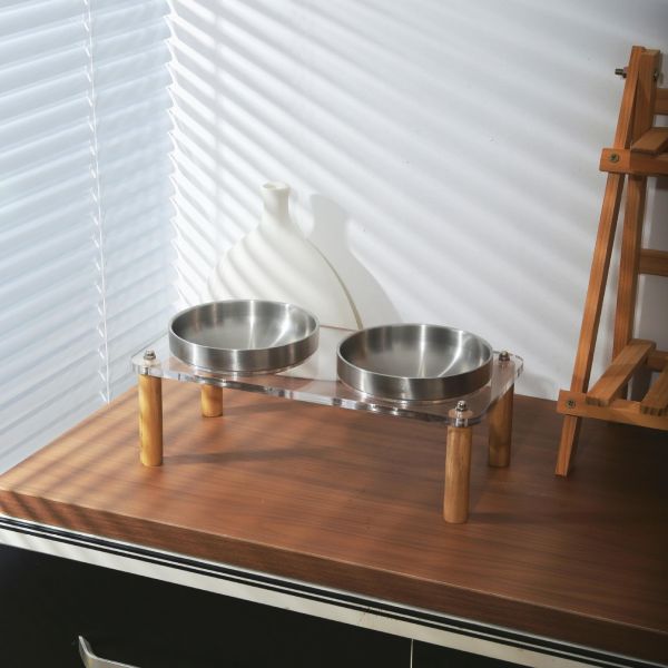 壓克力不鏽鋼雙碗架+圓柱腳 