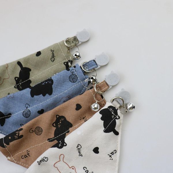 貓印花三角巾+鈴鐺(不分色)脖圍19-31cm 