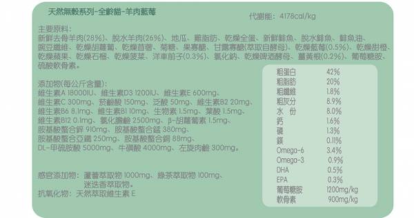 法米納貓GC-3無穀全齡羊肉藍莓 
