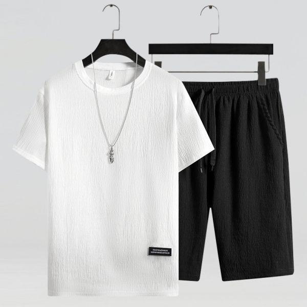 涼感休閒短袖套裝 透氣棉麻服飾,親膚涼爽,輕量通風,適合夏日穿著,復古衣著,休閒服飾,清涼透氣,日系風格,簡約服飾,男裝,秋冬穿著,中性服飾,春夏穿著,套裝