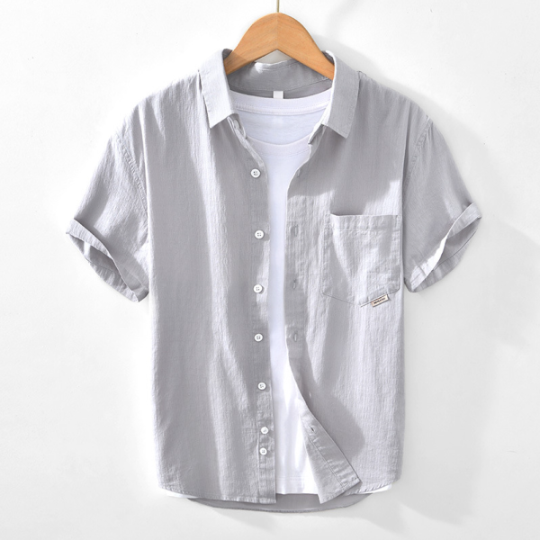 壓紋單口袋短袖襯衫(3色) 透氣棉麻服飾,親膚涼爽,輕量通風,適合夏日穿著,復古衣著,休閒服飾,清涼透氣,日系風格,簡約服飾,男裝,秋冬穿著,中性服飾,春夏穿著,套裝