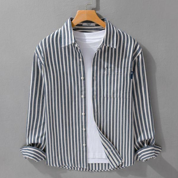 簡約條紋質感襯衫 透氣棉麻服飾,親膚涼爽,輕量通風,適合夏日穿著,復古衣著,休閒服飾,清涼透氣,日系風格,簡約服飾,男裝,秋冬穿著,中性服飾,春夏穿著,套裝,襯衫,長褲,長袖襯衫,短袖襯衫,西裝褲,長袖,外套,質感,簡約,外套,襯衫式外套
