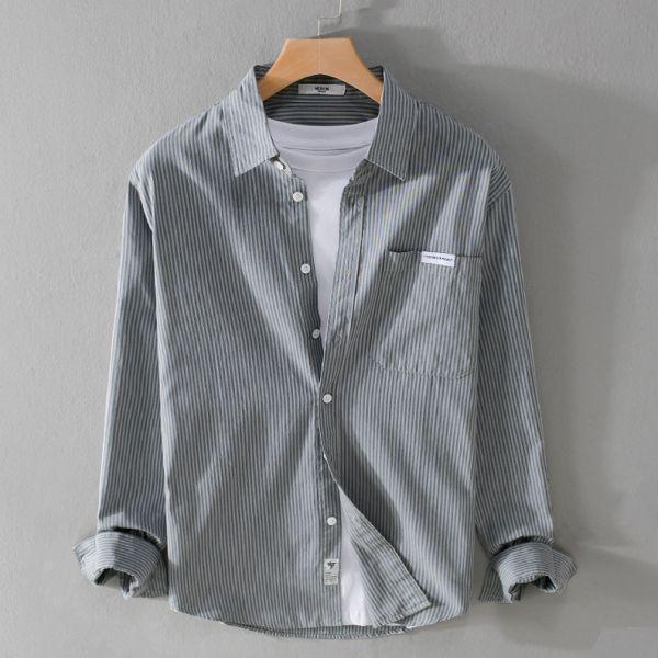 質感條紋長袖襯衫(3色) 透氣棉麻服飾,親膚涼爽,輕量通風,適合夏日穿著,復古衣著,休閒服飾,清涼透氣,日系風格,簡約服飾,男裝,秋冬穿著,中性服飾,春夏穿著,套裝