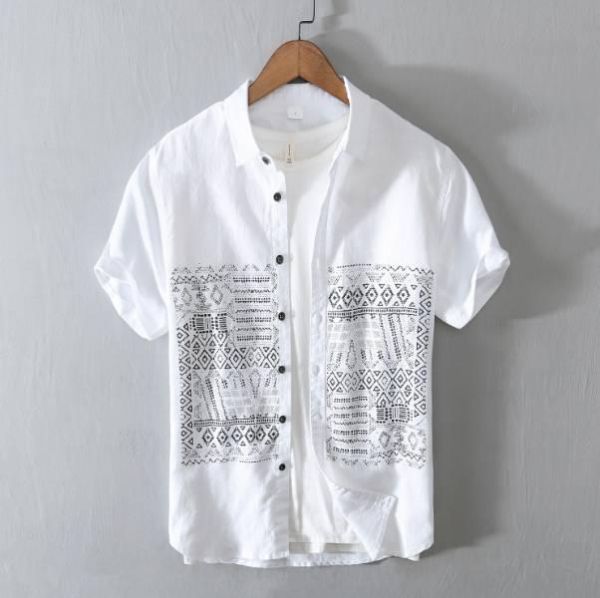 民族風薄款襯衫(2色) 透氣棉麻服飾,親膚涼爽,輕量通風,適合夏日穿著,復古衣著,休閒服飾,清涼透氣,日系風格,簡約服飾,男裝