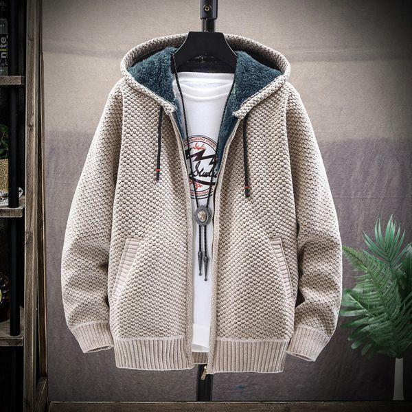 加厚連帽針織外套(4色) 透氣棉麻服飾,親膚涼爽,輕量通風,適合夏日穿著,復古衣著,休閒服飾,清涼透氣,日系風格,簡約服飾,男裝,秋冬穿著