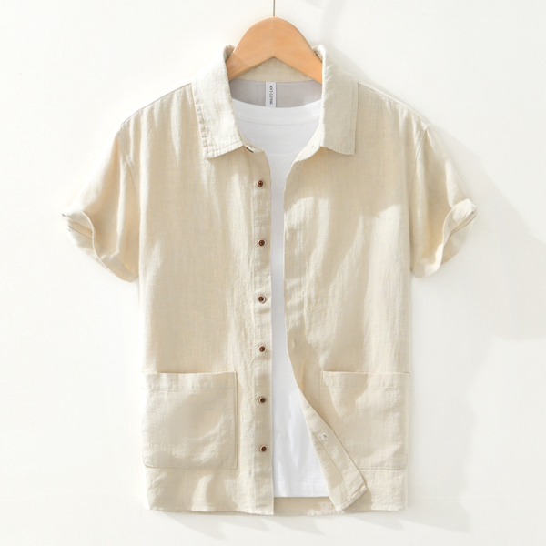 夏日雙口袋短袖襯衫(2色) 透氣棉麻服飾,親膚涼爽,輕量通風,適合夏日穿著,復古衣著,休閒服飾,清涼透氣,日系風格,簡約服飾,男裝,秋冬穿著,中性服飾,春夏穿著,套裝