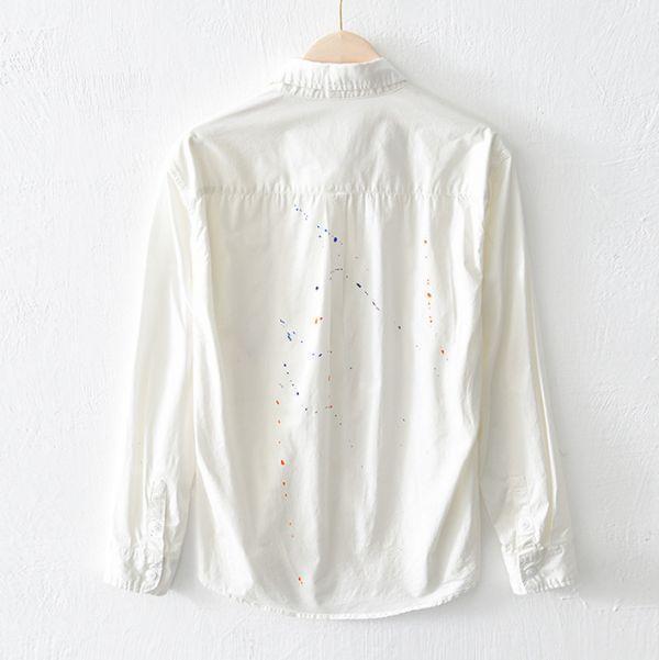 潑漆印花長袖襯衫 透氣棉麻服飾,親膚涼爽,輕量通風,適合夏日穿著,復古衣著,休閒服飾,清涼透氣,日系風格,簡約服飾,男裝,秋冬穿著,中性服飾,春夏穿著