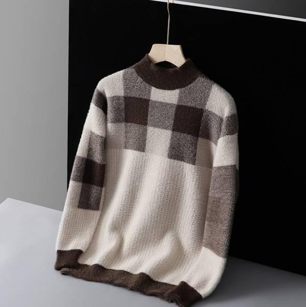 毛絨格紋針織上衣(3色) 透氣棉麻服飾,親膚涼爽,輕量通風,適合夏日穿著,復古衣著,休閒服飾,清涼透氣,日系風格,簡約服飾,男裝,秋冬穿著,中性服飾