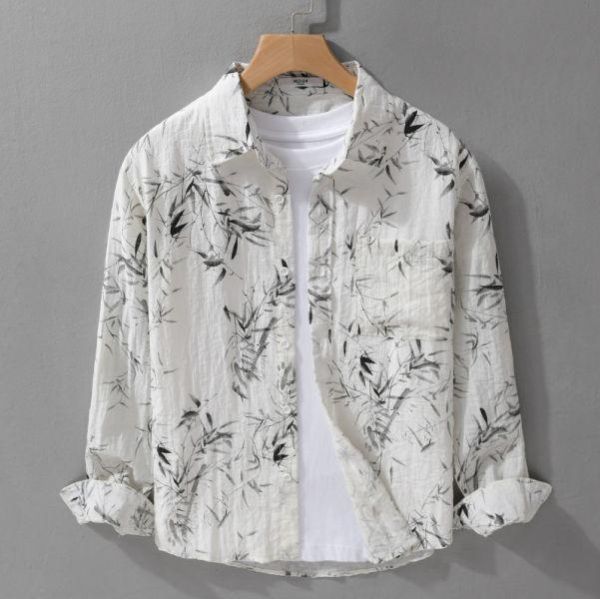 薄款墨染印花長袖襯衫 透氣棉麻服飾,親膚涼爽,輕量通風,適合夏日穿著,復古衣著,休閒服飾,清涼透氣,日系風格,簡約服飾,男裝,秋冬穿著,中性服飾,春夏穿著,套裝,襯衫,長褲,長袖襯衫,短袖襯衫,西裝褲,長袖,外套,質感,簡約,外套,襯衫式外套