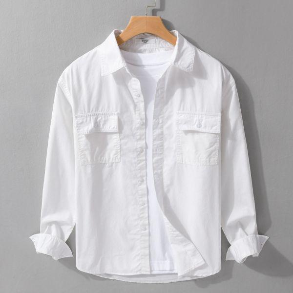 雙口袋工裝長袖襯衫 透氣棉麻服飾,親膚涼爽,輕量通風,適合夏日穿著,復古衣著,休閒服飾,清涼透氣,日系風格,簡約服飾,男裝,秋冬穿著,中性服飾,春夏穿著,套裝