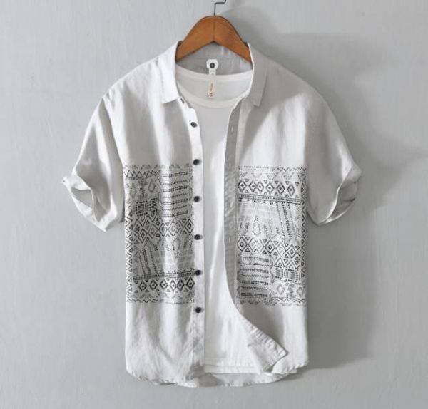 民族風薄款襯衫(2色) 透氣棉麻服飾,親膚涼爽,輕量通風,適合夏日穿著,復古衣著,休閒服飾,清涼透氣,日系風格,簡約服飾,男裝