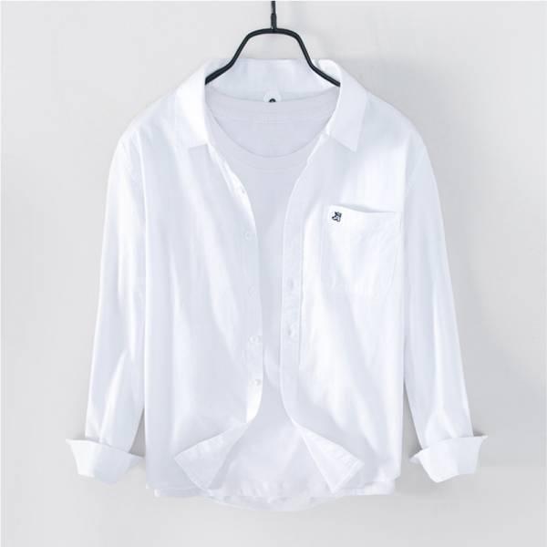 棉質修身長袖襯衫 透氣棉麻服飾,親膚涼爽,輕量通風,適合夏日穿著,復古衣著,休閒服飾,清涼透氣,日系風格,簡約服飾,男裝