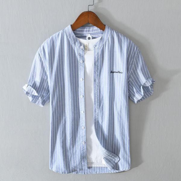 夏季條紋襯衫(3色) 透氣棉麻服飾,親膚涼爽,輕量通風,適合夏日穿著,復古衣著,休閒服飾,清涼透氣,日系風格,簡約服飾,男裝,秋冬穿著,中性服飾,春夏穿著