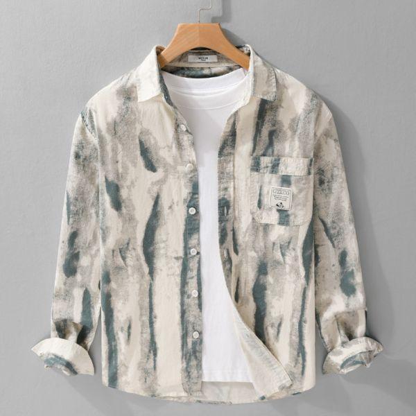 暈染單口袋長袖襯衫(2色) 透氣棉麻服飾,親膚涼爽,輕量通風,適合夏日穿著,復古衣著,休閒服飾,清涼透氣,日系風格,簡約服飾,男裝,秋冬穿著,中性服飾,春夏穿著,套裝,襯衫,長褲,長袖襯衫,短袖襯衫,西裝褲,長袖,外套,質感,簡約,外套,襯衫式外套