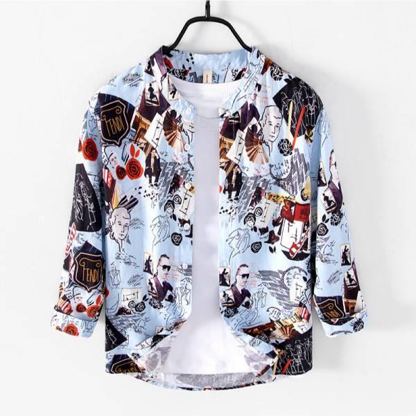 拼貼印花襯衫 透氣棉麻服飾,親膚涼爽,清涼通風,適合夏日穿著,復古衣著,休閒服飾,清涼透氣,日系風格,簡約服飾,男裝,春秋商品,秋冬商品