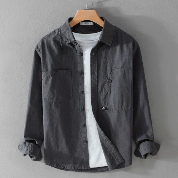 棉質拼接口袋工裝襯衫(3色) 透氣棉麻服飾,親膚涼爽,輕量通風,適合夏日穿著,復古衣著,休閒服飾,清涼透氣,日系風格,簡約服飾,男裝,秋冬穿著,中性服飾,春夏穿著,套裝