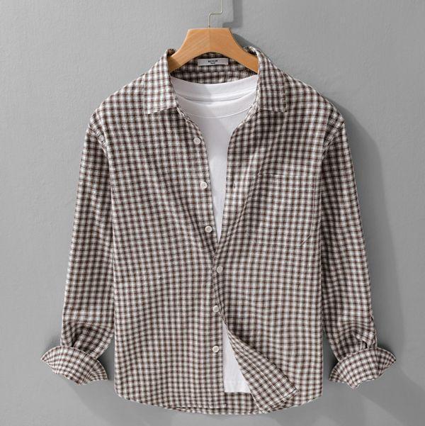 高質感千鳥格長袖襯衫( 透氣棉麻服飾,親膚涼爽,輕量通風,適合夏日穿著,復古衣著,休閒服飾,清涼透氣,日系風格,簡約服飾,男裝,秋冬穿著,中性服飾,春夏穿著,套裝,襯衫,長褲,長袖襯衫,短袖襯衫,西裝褲,長袖,外套,質感,簡約,外套,襯衫式外套