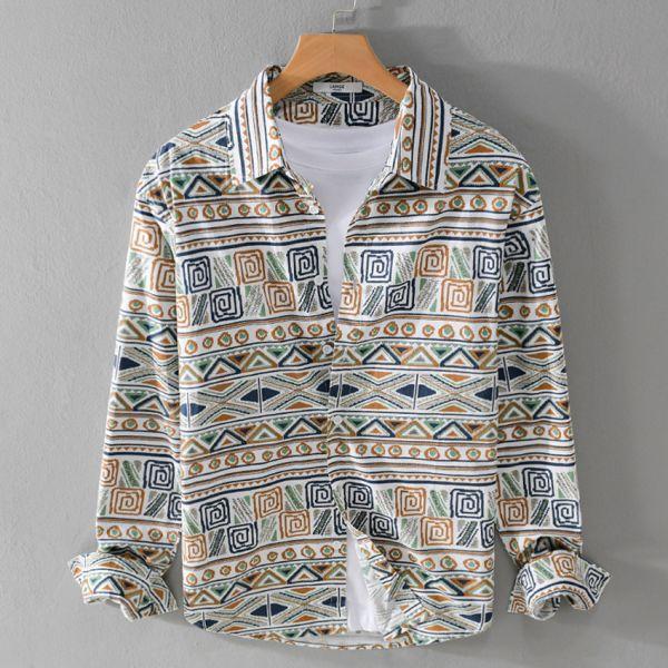 民族風印花長袖襯衫(2色) 簡約新時尚,專賣日韓男裝。平價兼顧質感,專業線上客服,完整售後服務。輕鬆打扮不費力。