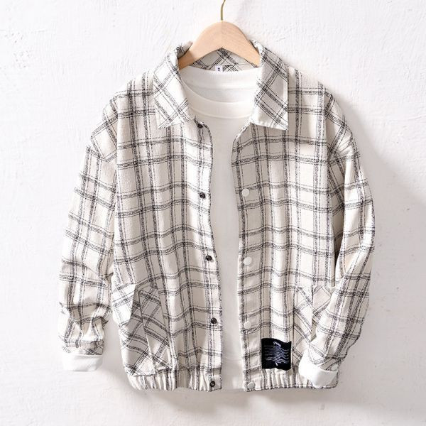 翻領格紋休閒夾克 透氣棉麻服飾,親膚涼爽,輕量通風,適合夏日穿著,復古衣著,休閒服飾,清涼透氣,日系風格,簡約服飾,男裝,秋冬穿著,中性服飾,春夏穿著