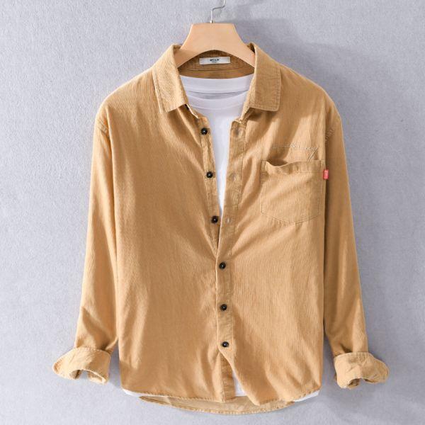 經典燈芯絨長袖襯衫(3色) 透氣棉麻服飾,親膚涼爽,輕量通風,適合夏日穿著,復古衣著,休閒服飾,清涼透氣,日系風格,簡約服飾,男裝,秋冬穿著,中性服飾,春夏穿著