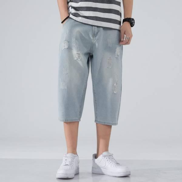 牛仔直筒7分褲 透氣棉麻服飾,親膚涼爽,清涼通風,適合夏日穿著,復古衣著,休閒服飾,清涼透氣,日系風格,簡約服飾,男裝