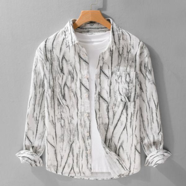 不規則條紋印花襯衫 透氣棉麻服飾,親膚涼爽,輕量通風,適合夏日穿著,復古衣著,休閒服飾,清涼透氣,日系風格,簡約服飾,男裝,秋冬穿著,中性服飾,春夏穿著,套裝,襯衫,長褲,長袖襯衫,短袖襯衫,西裝褲,長袖,外套,質感,簡約,外套,襯衫式外套