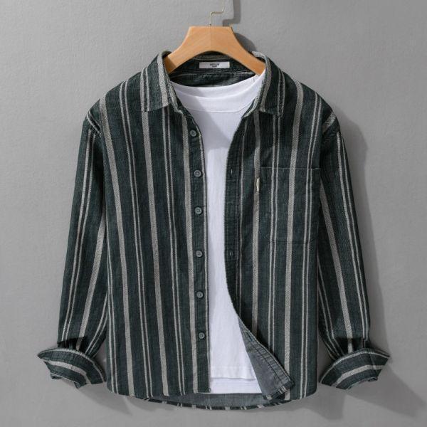 復刻燈芯絨條紋長袖襯衫 透氣棉麻服飾,親膚涼爽,輕量通風,適合夏日穿著,復古衣著,休閒服飾,清涼透氣,日系風格,簡約服飾,男裝,秋冬穿著,中性服飾,春夏穿著,套裝,襯衫,長褲,長袖襯衫,短袖襯衫,西裝褲,長袖,外套,質感,簡約,外套,襯衫式外套