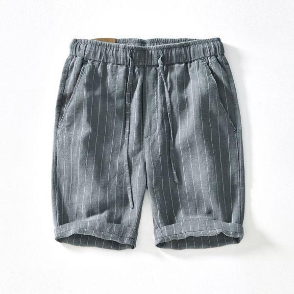 鬆緊腰圍條紋短褲 透氣棉麻服飾,親膚涼爽,輕量通風,適合夏日穿著,復古衣著,休閒服飾,清涼透氣,日系風格,簡約服飾,男裝,秋冬穿著,中性服飾,春夏穿著,套裝