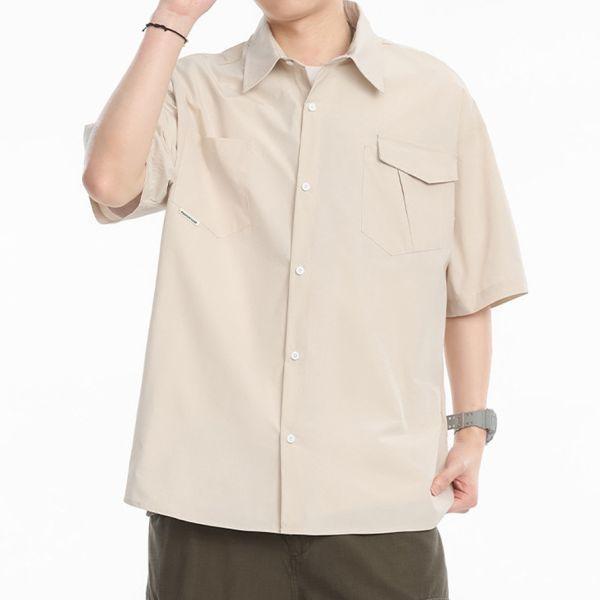 寬版雙口袋短袖襯衫 透氣棉麻服飾,親膚涼爽,輕量通風,適合夏日穿著,復古衣著,休閒服飾,清涼透氣,日系風格,簡約服飾,男裝,秋冬穿著,中性服飾,春夏穿著,套裝