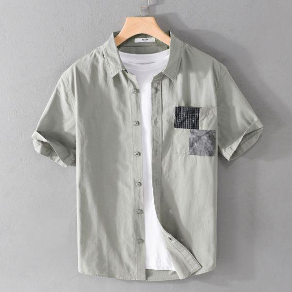 格紋拼布質感襯衫(2色) 透氣棉麻服飾,親膚涼爽,輕量通風,適合夏日穿著,復古衣著,休閒服飾,清涼透氣,日系風格,簡約服飾,男裝,秋冬穿著,中性服飾,春夏穿著