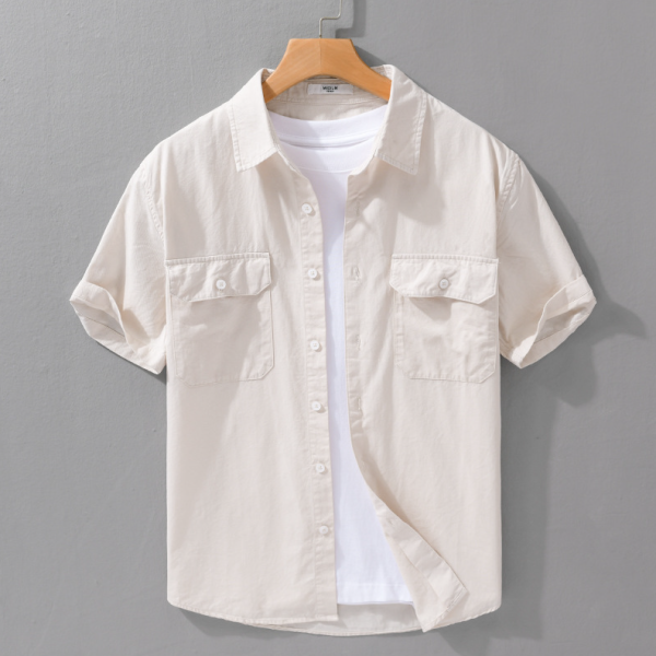 翻領工裝短袖襯衫(3色) 透氣棉麻服飾,親膚涼爽,輕量通風,適合夏日穿著,復古衣著,休閒服飾,清涼透氣,日系風格,簡約服飾,男裝,秋冬穿著,中性服飾,春夏穿著,套裝