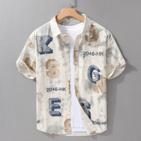 字母塗鴉印花襯衫(2色) 透氣棉麻服飾,親膚涼爽,輕量通風,適合夏日穿著,復古衣著,休閒服飾,清涼透氣,日系風格,簡約服飾,男裝,秋冬穿著,中性服飾,春夏穿著,套裝