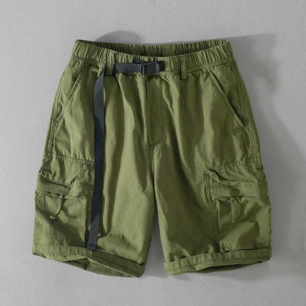腰帶機能工裝短褲(2色) 透氣棉麻服飾,親膚涼爽,輕量通風,適合夏日穿著,復古衣著,休閒服飾,清涼透氣,日系風格,簡約服飾,男裝,秋冬穿著,中性服飾,春夏穿著,套裝