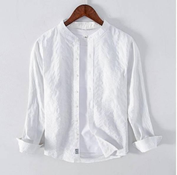 皺褶條紋長衫(2色) 透氣棉麻服飾,親膚涼爽,輕量通風,適合夏日穿著,復古衣著,休閒服飾,清涼透氣,日系風格,簡約服飾,男裝