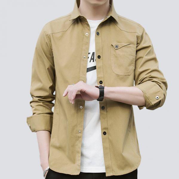 單口袋反扣長袖襯衫(6色) 透氣棉麻服飾,親膚涼爽,輕量通風,適合夏日穿著,復古衣著,休閒服飾,清涼透氣,日系風格,簡約服飾,男裝,秋冬穿著,中性服飾,春夏穿著