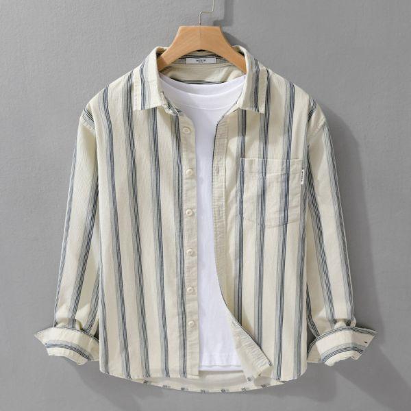 燈芯絨條紋襯衫式外套(2色) 透氣棉麻服飾,親膚涼爽,輕量通風,適合夏日穿著,復古衣著,休閒服飾,清涼透氣,日系風格,簡約服飾,男裝,秋冬穿著,中性服飾,春夏穿著,套裝,襯衫,長褲,長袖襯衫,短袖襯衫,西裝褲,長袖,外套,質感,簡約,外套,襯衫式外套