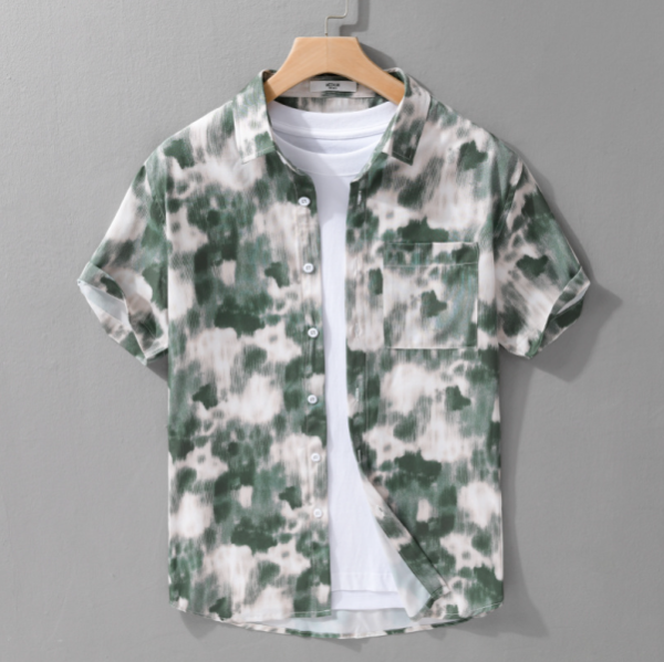 萬叢短袖花襯衫 透氣棉麻服飾,親膚涼爽,輕量通風,適合夏日穿著,復古衣著,休閒服飾,清涼透氣,日系風格,簡約服飾,男裝,秋冬穿著,中性服飾,春夏穿著,套裝