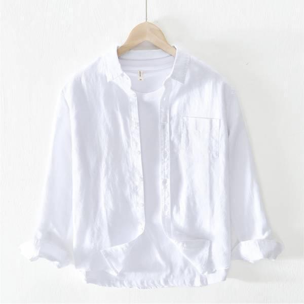 翻領單口袋長袖襯衫(2色) 透氣棉麻服飾,親膚涼爽,清涼通風,適合夏日穿著,復古衣著,休閒服飾,清涼透氣,日系風格,簡約服飾,男裝,春秋商品,秋冬商品