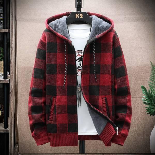 格紋連帽針織外套(5色) 透氣棉麻服飾,親膚涼爽,輕量通風,適合夏日穿著,復古衣著,休閒服飾,清涼透氣,日系風格,簡約服飾,男裝,秋冬穿著,中性服飾