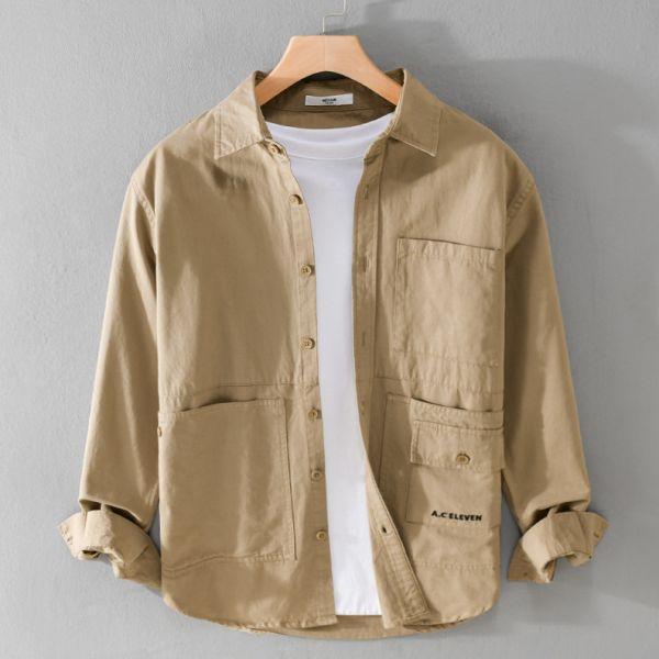 簡約工裝襯衫式外套(3色) 透氣棉麻服飾,親膚涼爽,輕量通風,適合夏日穿著,復古衣著,休閒服飾,清涼透氣,日系風格,簡約服飾,男裝,秋冬穿著,中性服飾,春夏穿著,套裝