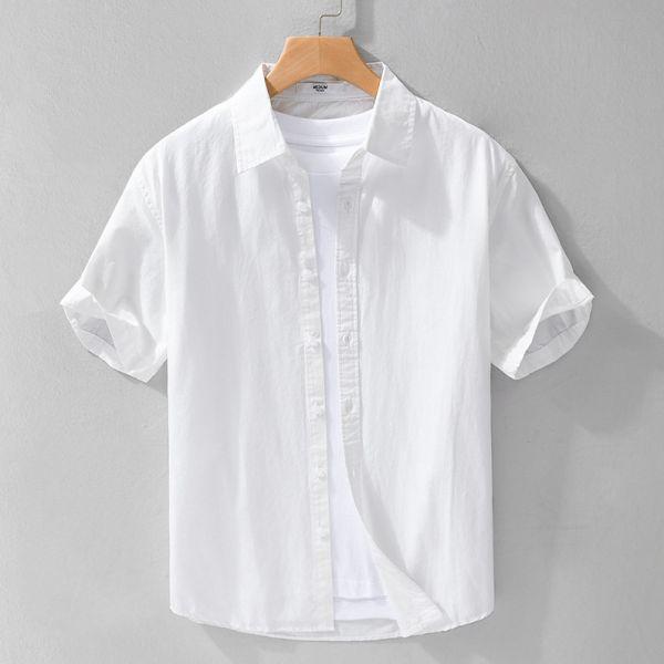 基本款翻領短袖襯衫(3色) 透氣棉麻服飾,親膚涼爽,輕量通風,適合夏日穿著,復古衣著,休閒服飾,清涼透氣,日系風格,簡約服飾,男裝,秋冬穿著,中性服飾,春夏穿著,套裝