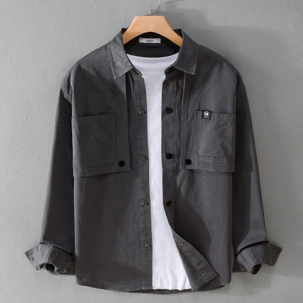 翻領雙口袋襯衫式外套(3色) 透氣棉麻服飾,親膚涼爽,輕量通風,適合夏日穿著,復古衣著,休閒服飾,清涼透氣,日系風格,簡約服飾,男裝,秋冬穿著,中性服飾,春夏穿著,套裝