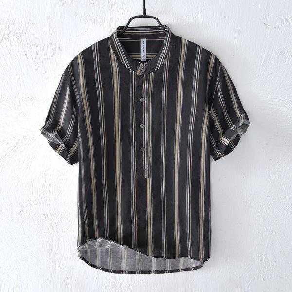 質感條紋短袖上衣 透氣棉麻服飾,親膚涼爽,輕量通風,適合夏日穿著,復古衣著,休閒服飾,清涼透氣,日系風格,簡約服飾,男裝,秋冬穿著,中性服飾,春夏穿著
