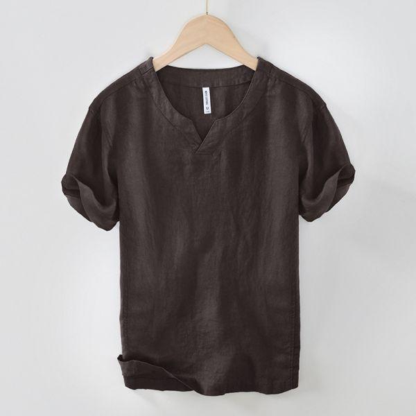 小V領涼感T恤(3色) 透氣棉麻服飾,親膚涼爽,輕量通風,適合夏日穿著,復古衣著,休閒服飾,清涼透氣,日系風格,簡約服飾,男裝,秋冬穿著,中性服飾,春夏穿著,套裝