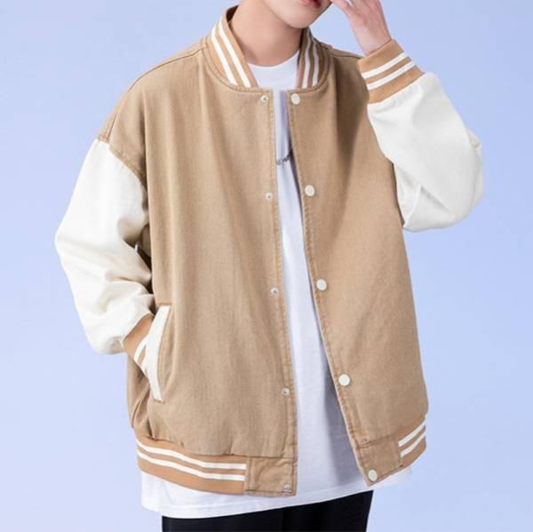 拼接棒球休閒夾克(4色) 透氣棉麻服飾,親膚涼爽,輕量通風,適合夏日穿著,復古衣著,休閒服飾,清涼透氣,日系風格,簡約服飾,男裝,秋冬穿著,中性服飾,春夏穿著