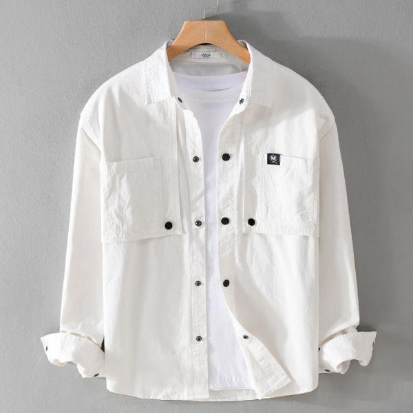 翻領雙口袋襯衫式外套(3色) 透氣棉麻服飾,親膚涼爽,輕量通風,適合夏日穿著,復古衣著,休閒服飾,清涼透氣,日系風格,簡約服飾,男裝,秋冬穿著,中性服飾,春夏穿著,套裝