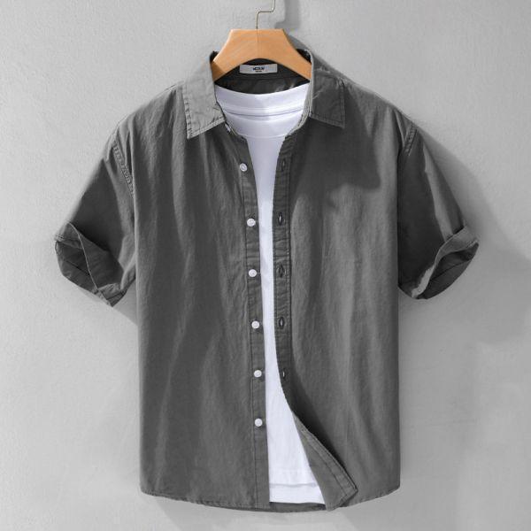 基本款翻領短袖襯衫(3色) 透氣棉麻服飾,親膚涼爽,輕量通風,適合夏日穿著,復古衣著,休閒服飾,清涼透氣,日系風格,簡約服飾,男裝,秋冬穿著,中性服飾,春夏穿著,套裝